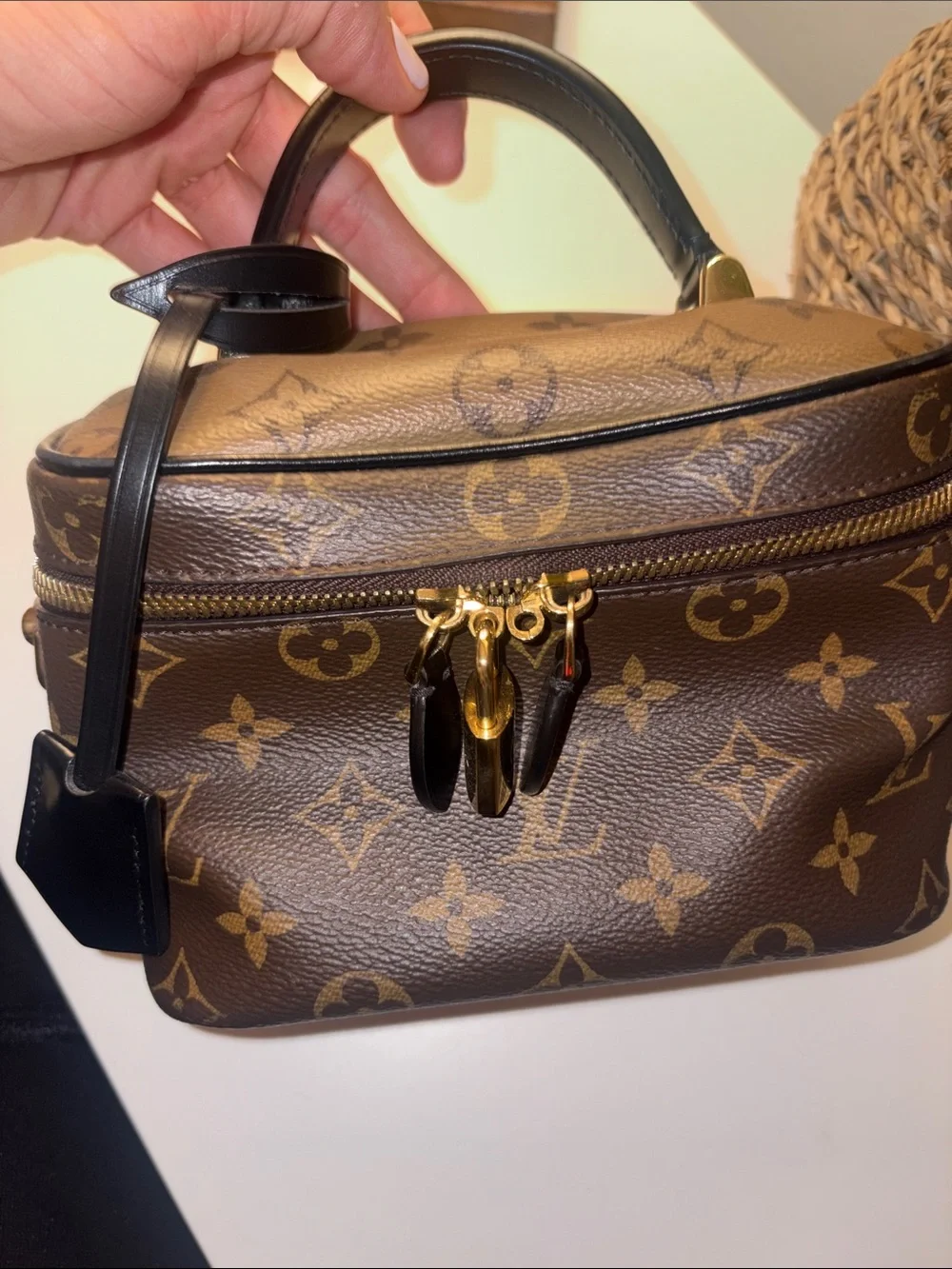 Louis Vuitton Brown Monogram Mini Vanity Bag with Black Trim